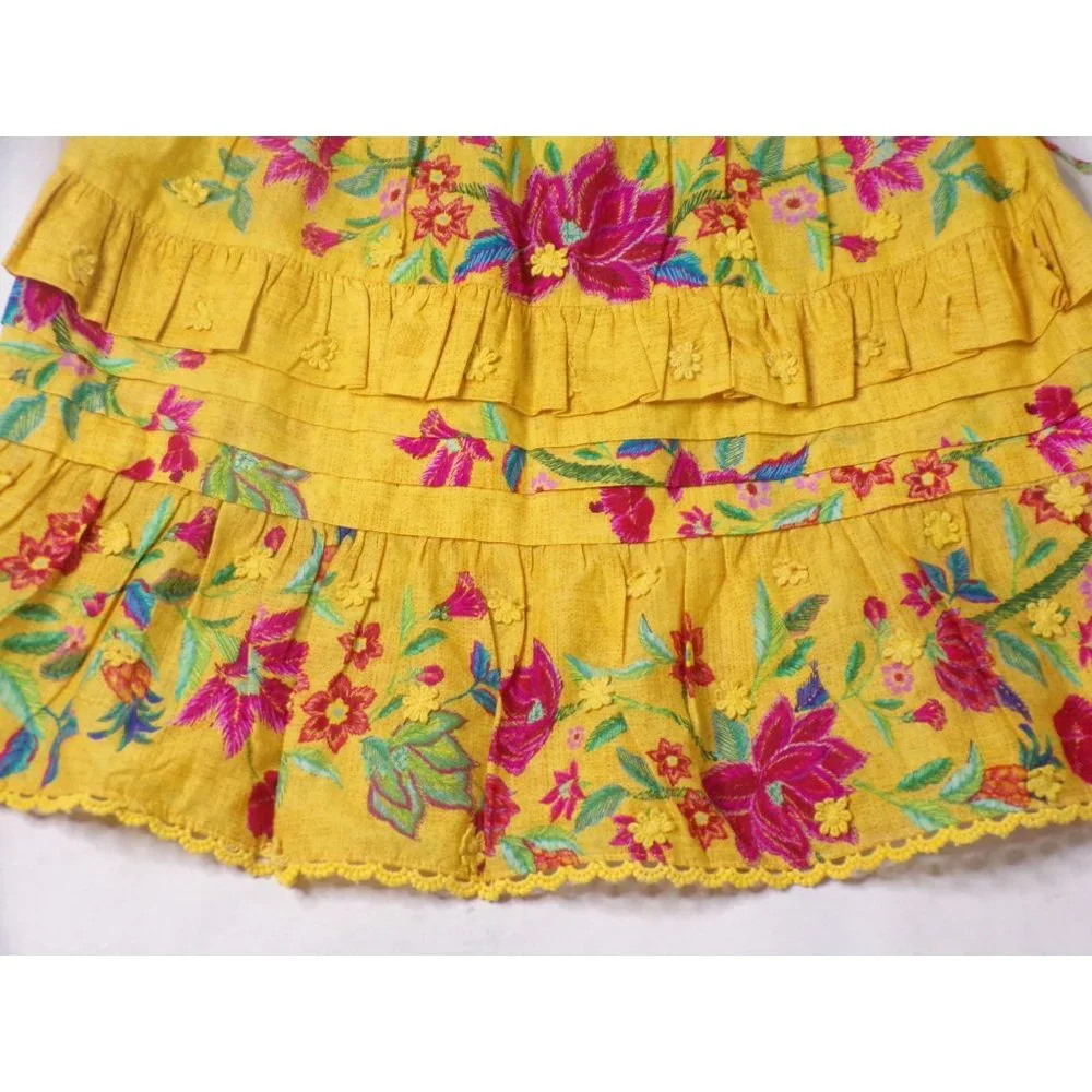 🆕 FARM RIO Flower Dream Tiered Cotton Mini Skirt Yellow Small - Picture 11 of 11